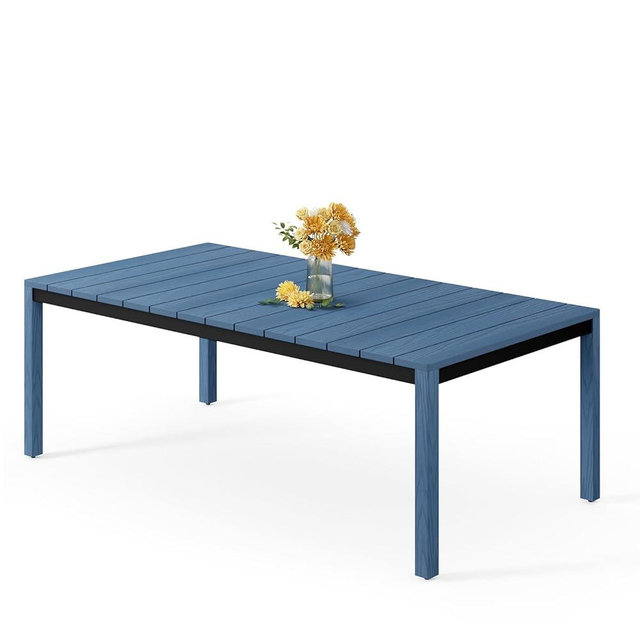 Stoog All-Weather Patio Dining Table for 6, 63" Waterproof HIPS Material Dining Table with Umbrella Hole, Never Rot or Fade, Blue