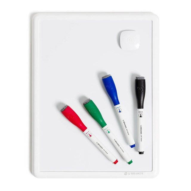U Brands Contempo Magnetic Small Whiteboard, 8.5” x 11”, White Modern Frame, Mini White Board for Students, Fridge and Locker Dry Erase Board, Includes 4 Markers & Magnet