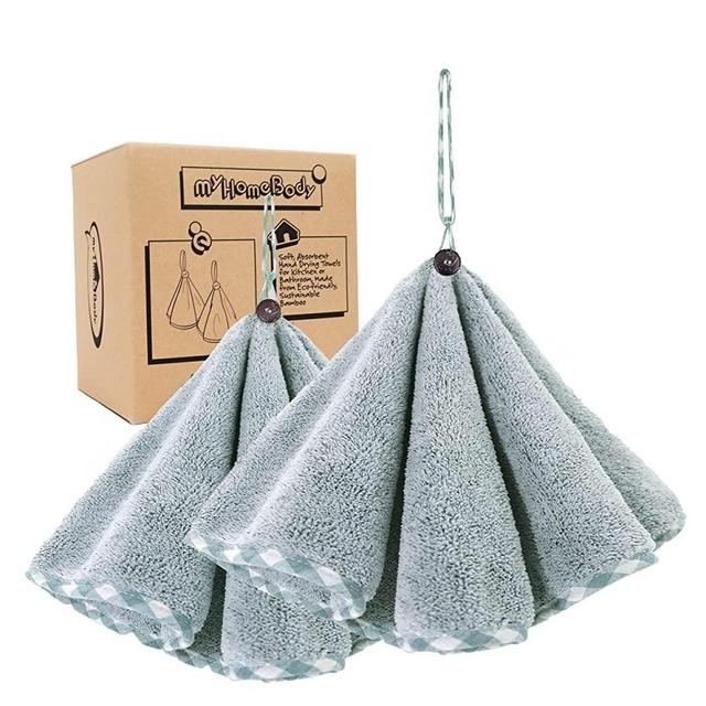 myHomeBody Hand Towels with Hanging Loops, Hand Towels with Button Loop, Kitchen Hand Towels with Button, Kitchen Hand Towels Decorative, Hand Towels with Button, Set of 2, Pine Green