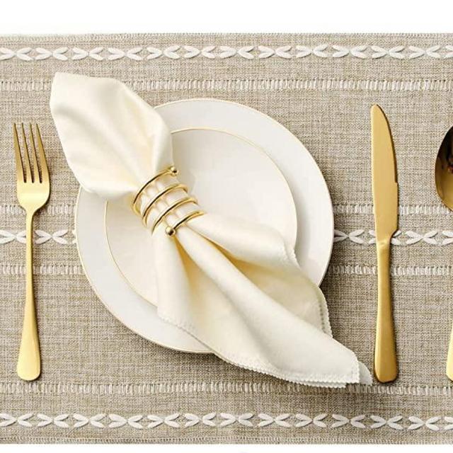 GSG Placemats Set of 6 Dining Table Kitchen Indoor and Outdoor Place Mats Washable Pure Color Braided, 13x18 inch,Khaki