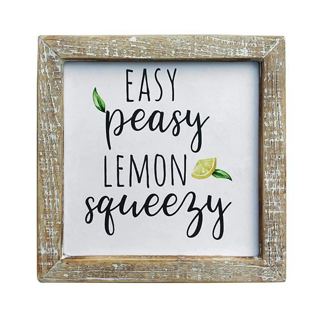 NITYNP Easy Peasy Lemon Squeezy, Wood Framed Block Desk Sign for Office and Home décor 6 x 6 inches (Distressed Natural)