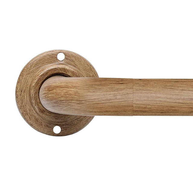 Wood Curtain Rods for Windows: 1 Inch Diameter Heavy Duty Adjustable Curtain Rod 72" to 144", Wood Grain Pattern Blackout Wrap Around Windows Rod for Indoor and Outdoor,Room Darkening Drapery Rods