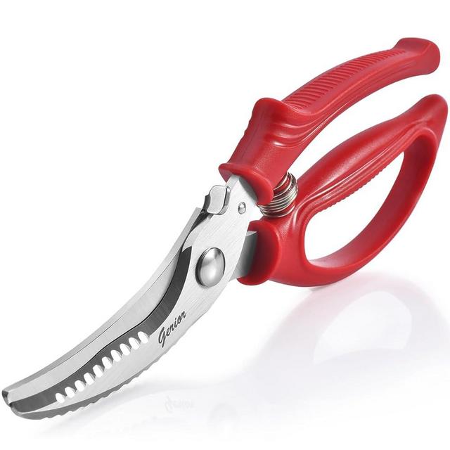 Gerior Heavy Duty Poultry Shears - Kitchen Scissors for Cutting Chicken, Poultry, Game, Meat - Chopping Vegetable - Spring Loaded - Red