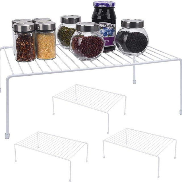 JBESUHI Large (16.1 x 10.2 Inch) Cabinet Storage Shelf Rack, Shelves，Kitchen Counter and Cabinet Shelf, Storage Rack Organizer for Kitchen, Fridge, Cabinet, Bathroom Cupboard (White, 4)