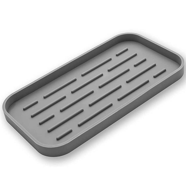 MicoYang Silicone Kitchen Sink Organizer Tray for Multiple Usage,Easy clean,Eco-friendly Sponges Holder for Kitchen Bathroom Counter or Sink,Dish Soap Dispenser,Scrubber,Bottle,Cup Grey 10”x 5.3”
