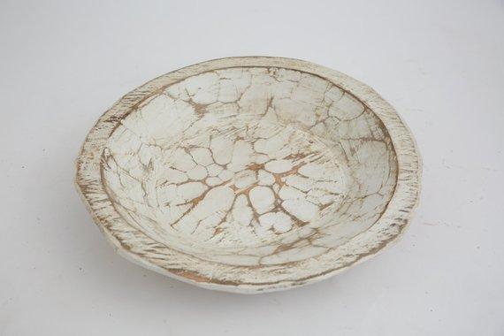 Round Rustic Wooden Dough Bowl-Batea- Wood-Trencher-Handmade-14-17 inches Wide and 2-3 inches Deep-Pure White