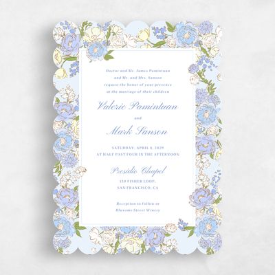 Blue Scalloped Wedding Invitation - Colombe Portrait