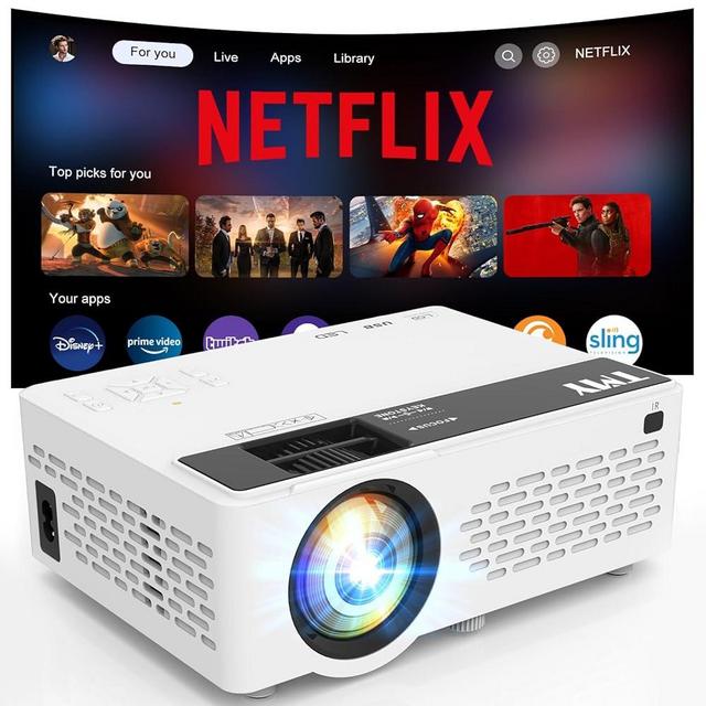 【Netflix-Officially-Licensed】TMY Mini Projector with WiFi and bluetooth, 1080P Full HD Portable Projector, Movie Projector Compatible with TV Stick Smartphone/HDMI/USB, indoor & outdoor use