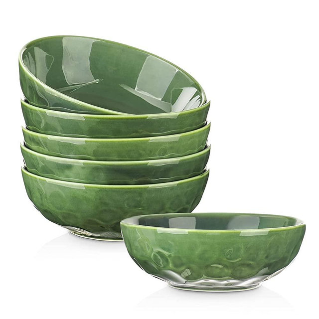 VICRAYS Ceramic Pasta Bowls Set, 32 Ounce Soup Bowls, Large Salad Bowls, Chip Resistant, Dishwasher Microwave Safe, Fluted stoneware Bowls for Kitchen, Serving Bowls, Set of 6 (Green)