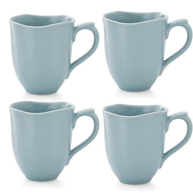 Portmeirion Sophie Conran Floret Collection Set of 4 Stoneware Mugs, 14 ounces, Robins Egg