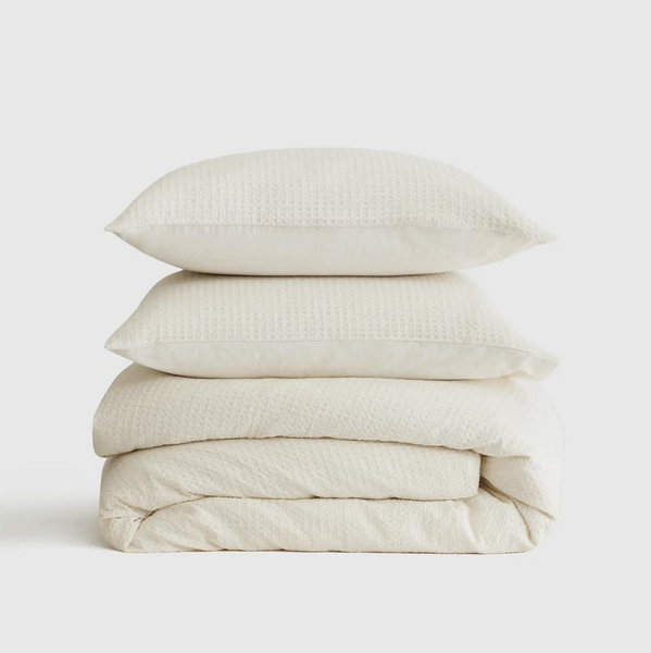 Organic Luxe Honeycomb Duvet Cover Set - Undyed, Full/Queen