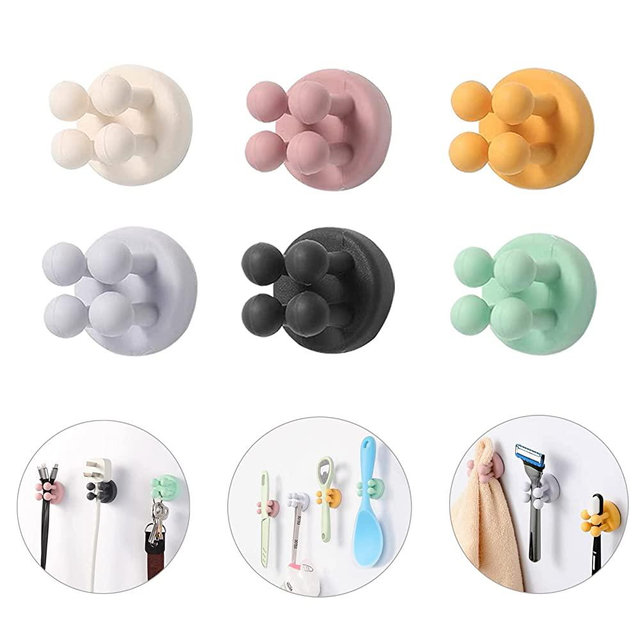 iBetterLife 6 Pcs Silicone Toothbrush Holders - Multi-Function Hook Waterproof Self Adhesive Wall Mounted Single Hook for Hanging Key, Utility Plug Holder for Bathroom Kitchen Living Room Office
