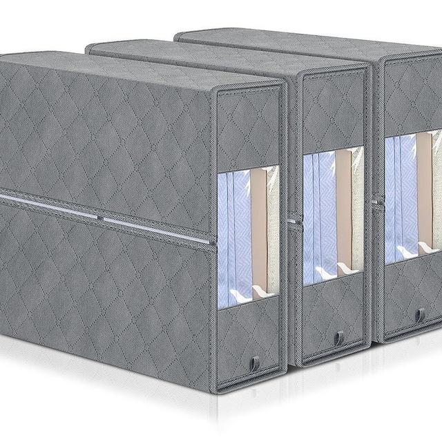 KIMBORA Foldable Bed Sheet Organizer and Storage, 3 Pack King Size Sheet Set Organizer for Linen Closet With Clear PVC Sheet Storage for Bedding Sheets, Duvet Covers and Pillow cases