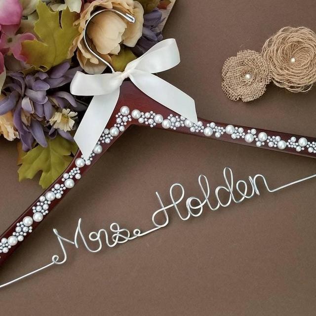 white with silver Personalized Bridal Hanger