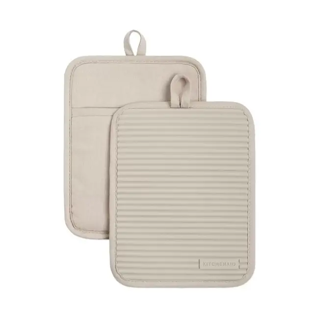KitchenAid® Ribbed Silicone Pot Holders in Tan (Set of 2)