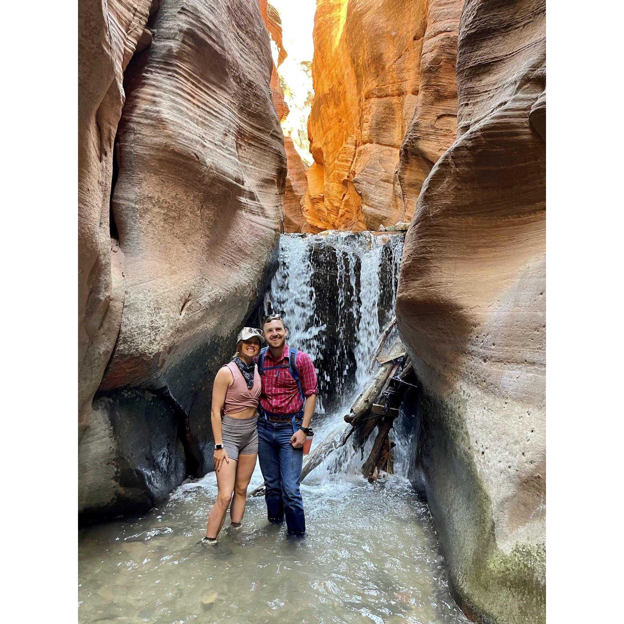 Visiting Kanarraville Falls in Utah while on a family vacation with the Lawrences. Right before Jordan moved to Ohio after college graduation.