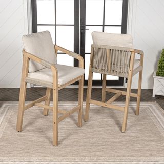 Porto Modern Coastal Tub Roped Outdoor Bar Stool, Set of 2