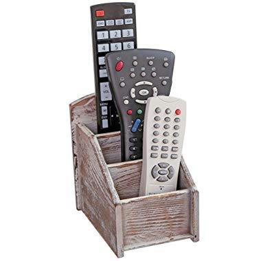 MyGift Rustic Wood Remote Control Caddy, 3 Slot Office Supply Storage Rack, Brown
