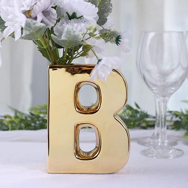 Efavormart 6" Shiny Gold Plated Ceramic Letter B Sculpture Flower Vase, Bud Planter Pot Table Centerpiece