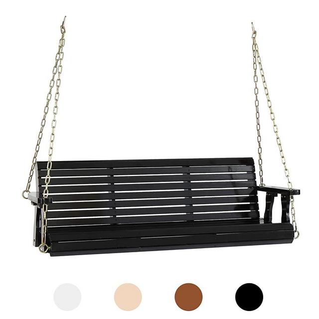 VINGLI Heavy Duty 880 LBS Patio Wooden Porch Swing, Upgraded Outdoor Swing Chair Bench with Chains, Finished Hanging Bench for Garden, Courtyard, Lawn & Balcony (5 FT, Black)