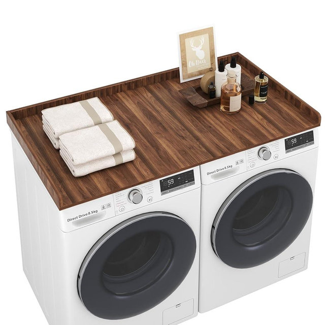 Ferlixy Washer Dryer Countertop,27.5" x 54" Wood Topper for Laundry Room Organization，Laundry Countertop Over Washer and Dryer,with Edge Rails,Non-Slip Mat,Easy to Assemble