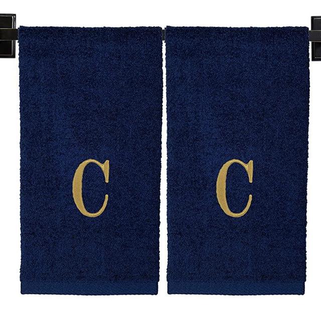 Custom Luxury Towels - Monogrammed Hand Towels, Set of 2, 100% Cotton, Made in USA, Luxury Hotel Quality, Embroidered Gold Thread Monogram