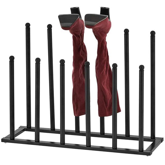 MyGift 6-Pair Modern Sleek Black Metal Boot Storage Rack