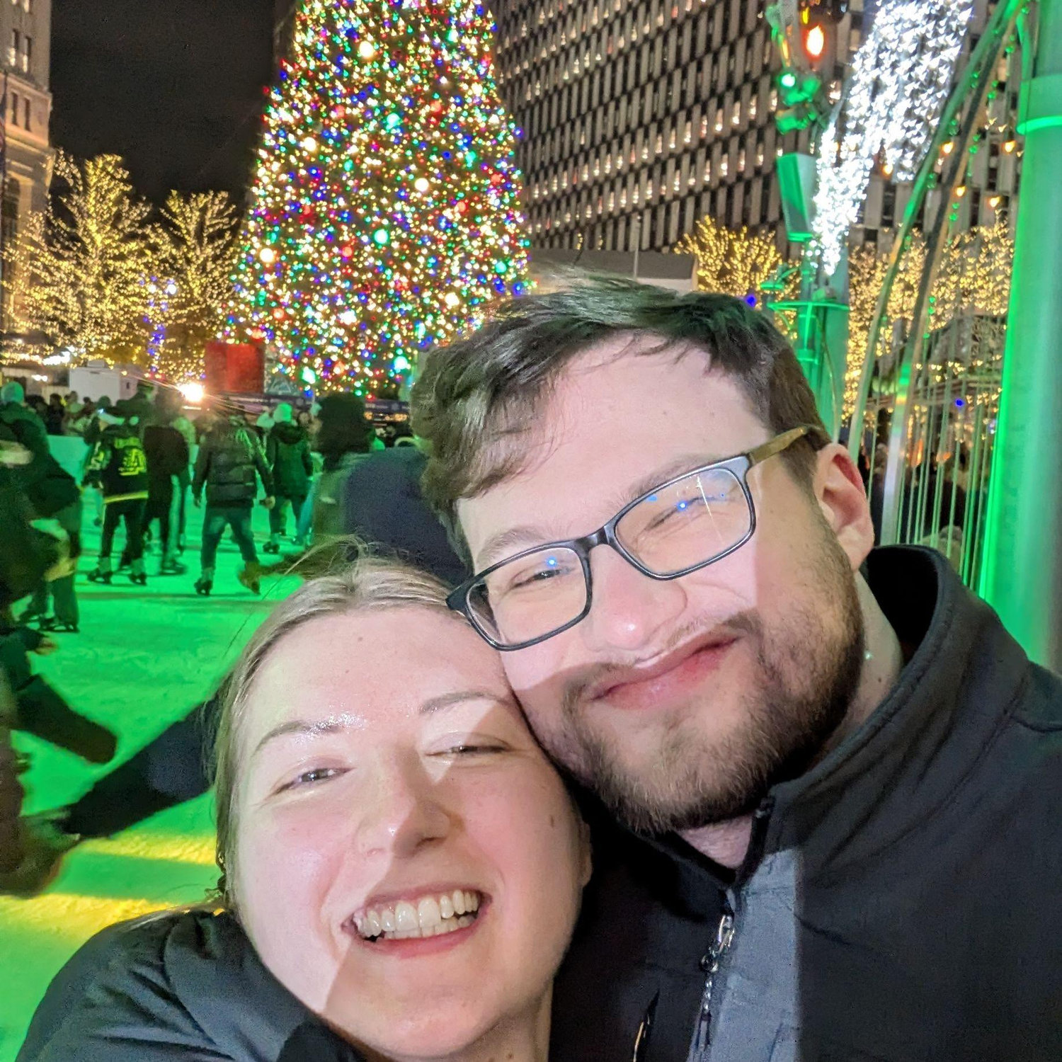 Ice skating (poorly) around Campus Martius