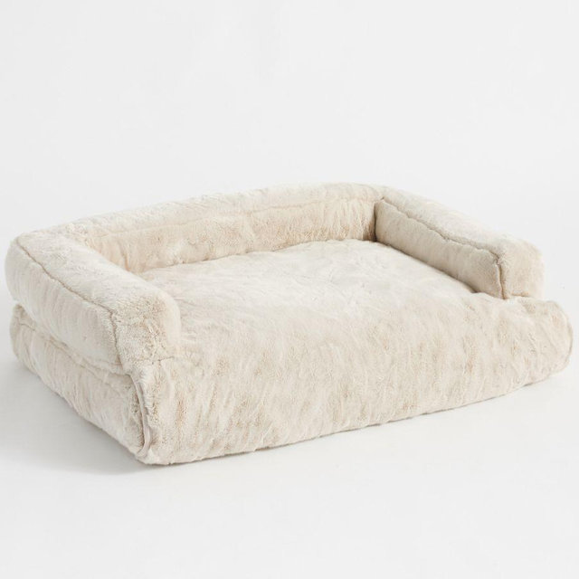 3-In-1 Pet Bed Ivory Alpaca Faux Fur, Large - White