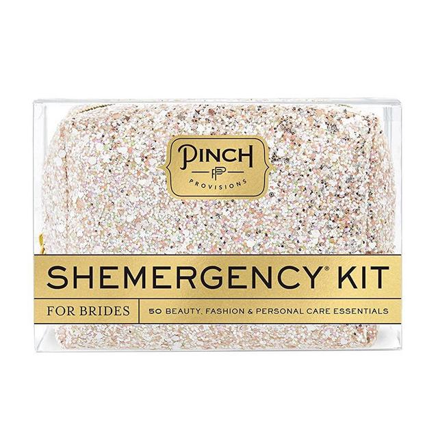 Pinch Provisions Shemergency Kit for Wedding Day Brides, Includes 50 Must-Have Emergency Essential Items for the Big Day, Chic Mid-Size Multi-Functional Pouch, Perfect Survival Kit for Wedding Party