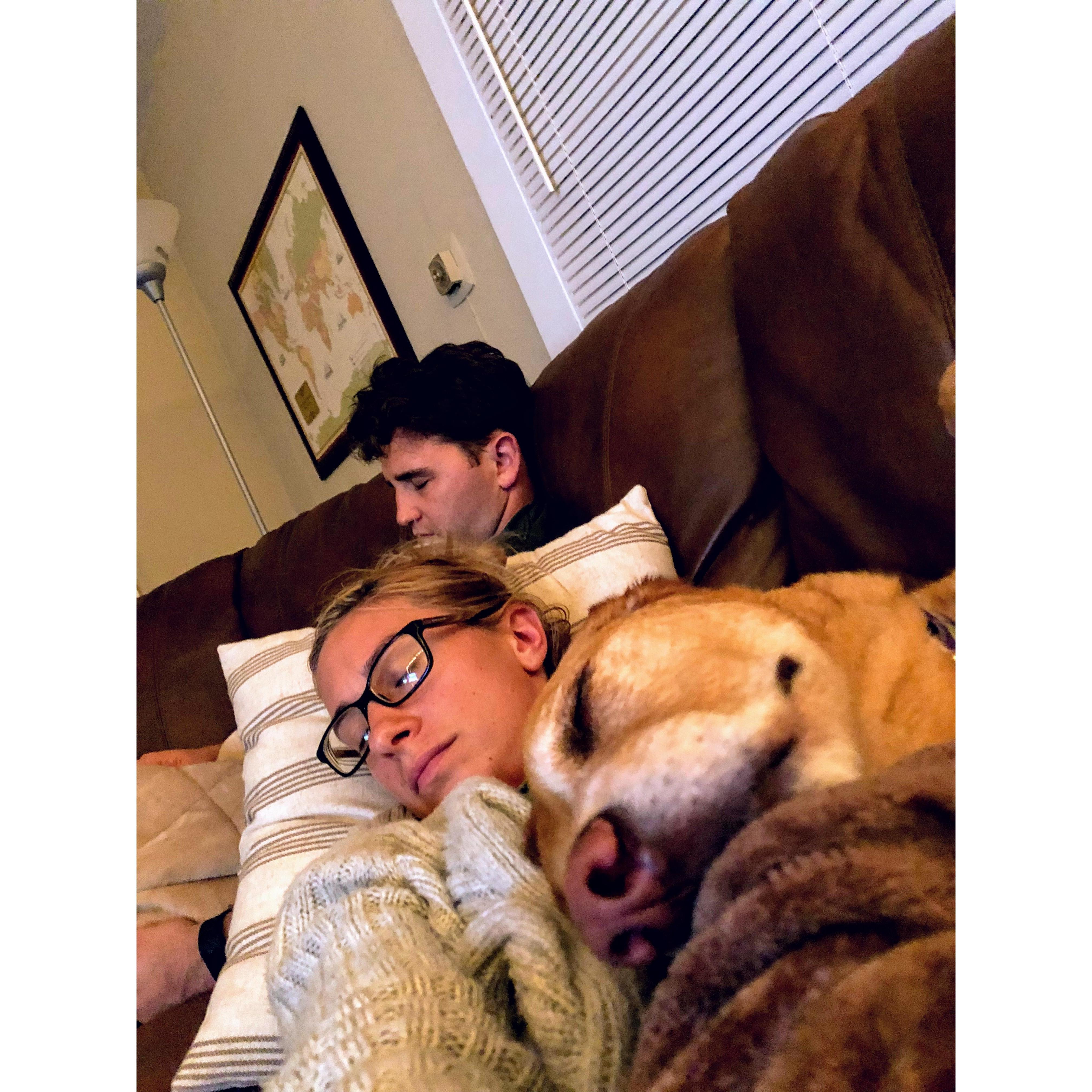 Typical night.  Bryce falls asleep on the couch.