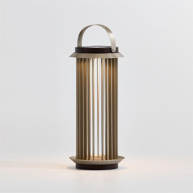 Auckland Small LED Acacia and Metal Solar Lantern 15"