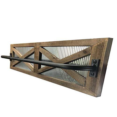 Autumn Alley Barn Door Rustic Bathroom Towel Rack | Warm Brown Wood and Corrugated Galvanized Metal Add Farmhouse Warmth