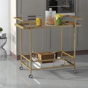 Amaya Indoor Industrial Iron and Glass Bar Cart, Gold