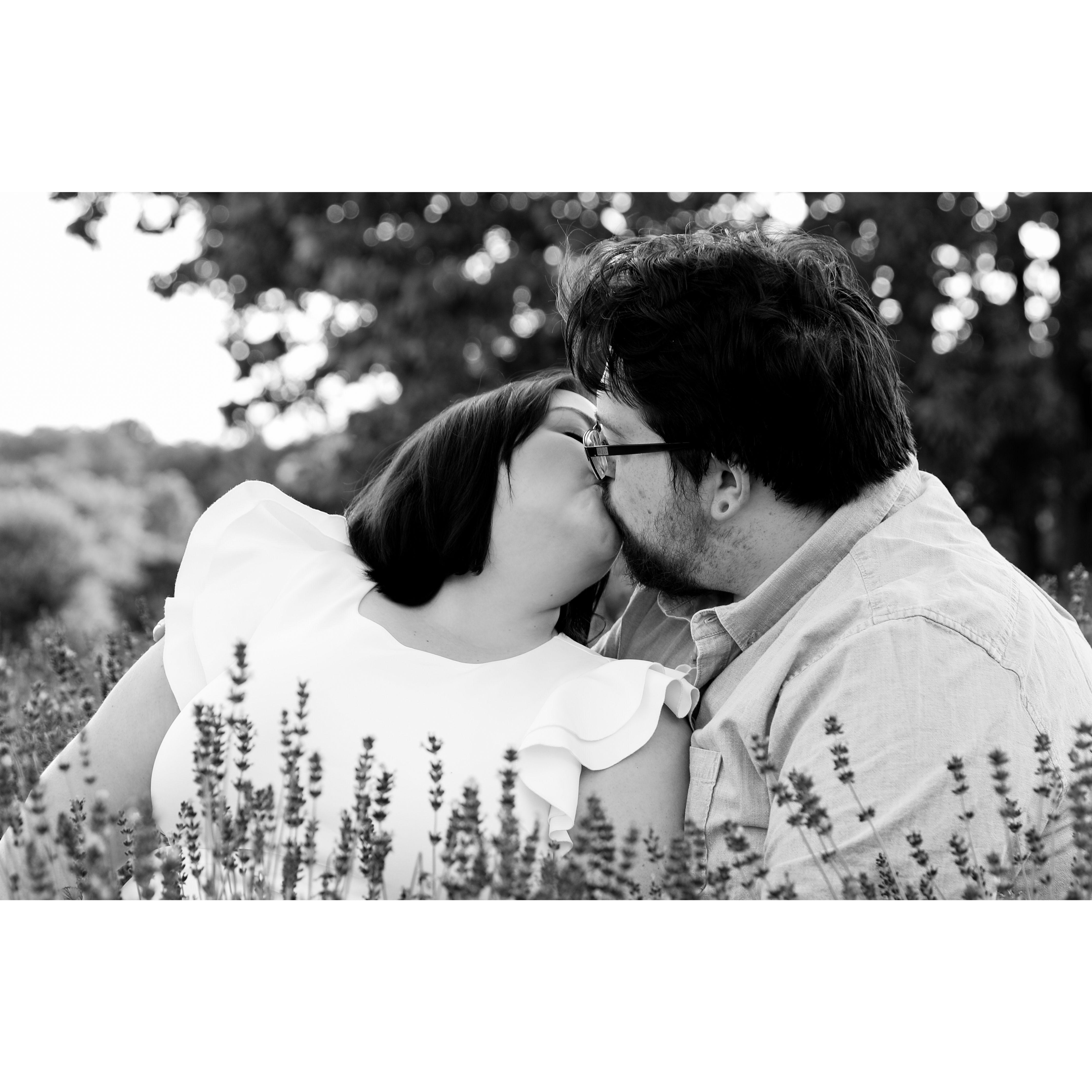 Engagement photoshoot at Sunset Ridge Lavender Farms. Photographer was Bloom Photography, LLC