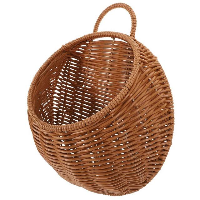 Yardwe Wicker Hanging Basket, Wall Hanging Flower and Plant Basket for Garden Home Decor, Brown, 10.62 X 9.25 X 3.93 Inches