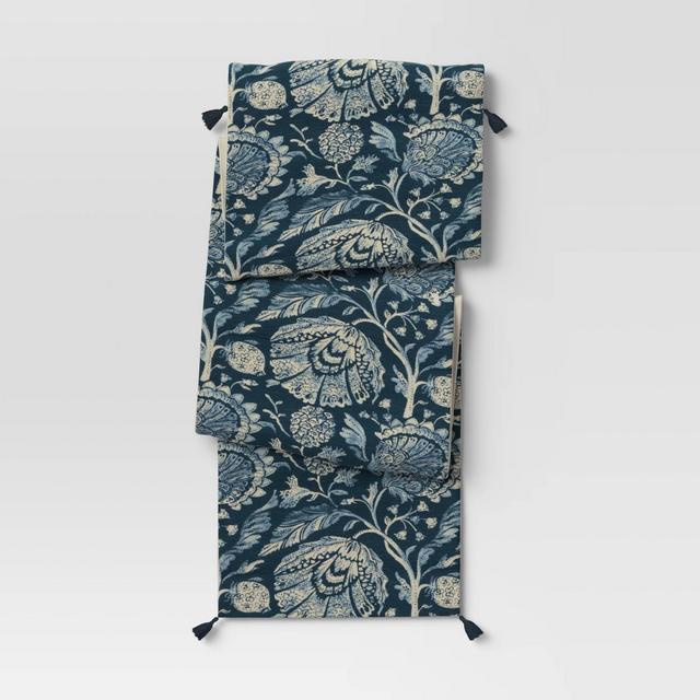 108" x 14" Cotton Jacobean Table Runner Blue - Threshold™
