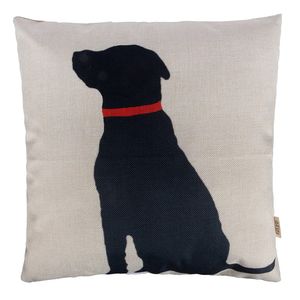 Fjfz Cotton Linen Home Decorative Throw Pillow Case Cushion Cover for Sofa Couch Black Dog with Red Collar, 18" x 18"