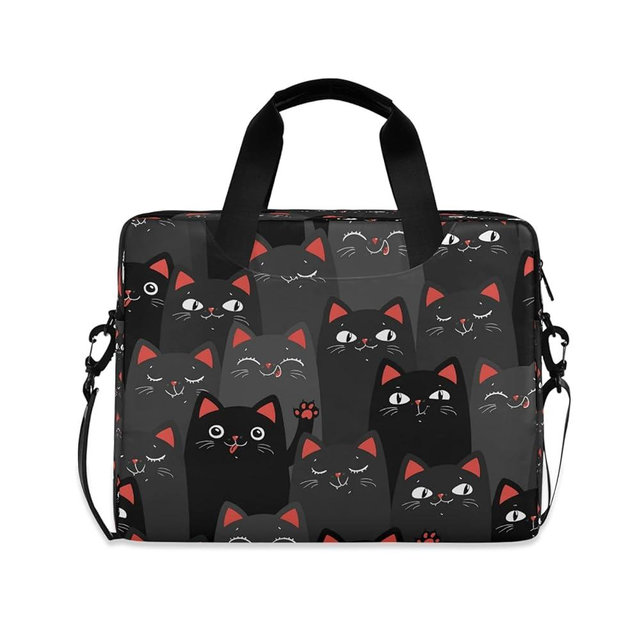 Cartoon Black And Grey Cats Laptop Messenger Bag Case Sleeve Crossbody Briefcase for Men Women with Shoulder Strap Handle 13 14 15.6 inch