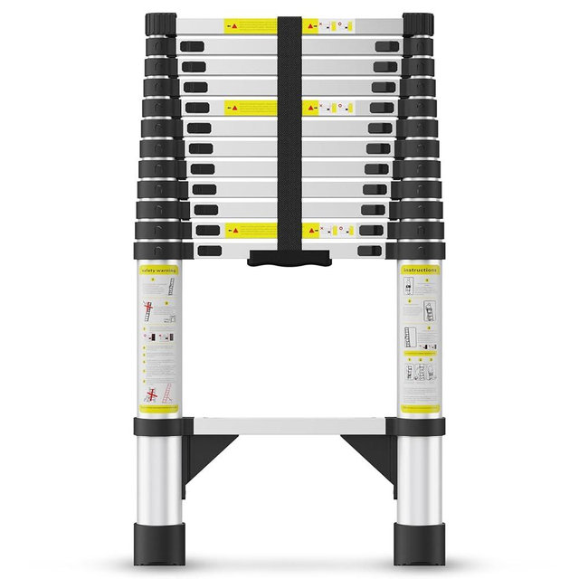 Telescoping Ladders,12.5 FT Aluminum Telescopic Ladder with Triangle Stabilizers and Non-Slip Feet,Portable Collapsible Extension Ladder for Home,RV,Outdoor Work,330lbs Max Capacity