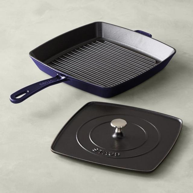 Staub Cast-Iron Grill Pan & Press, 12", Sapphire