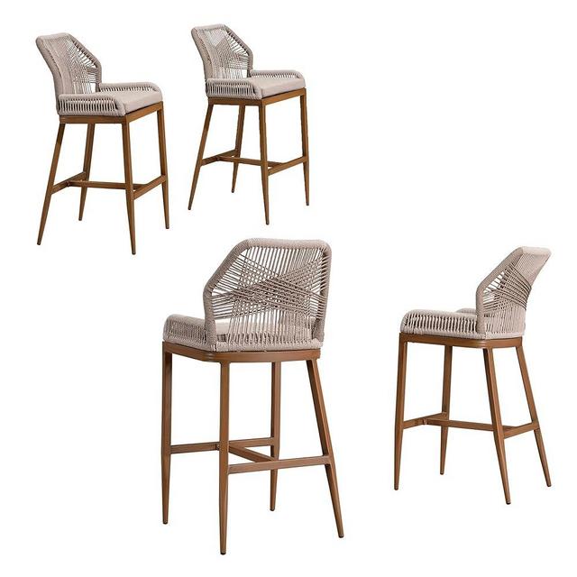 PURPLE LEAF Counter Height Bar Stools Set of 4 Rattan Chair Boho Wicker Metal Counter Stools with Back and Footrest Patio Seating Modern Garden Pool Outdoor Barstools