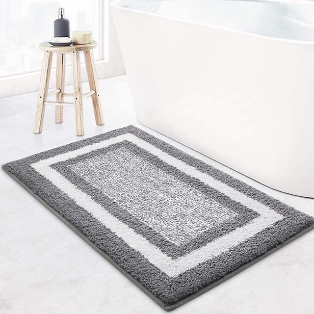 KMAT Bathroom Rugs Bath Mat,Fluffy Soft Microfiber Machine Washable Bath Mats,Non-Slip and Super Absorbent Shaggy Shower Carpet Rugs for Bathroom, Tub and Shower,Grey，18"x26"