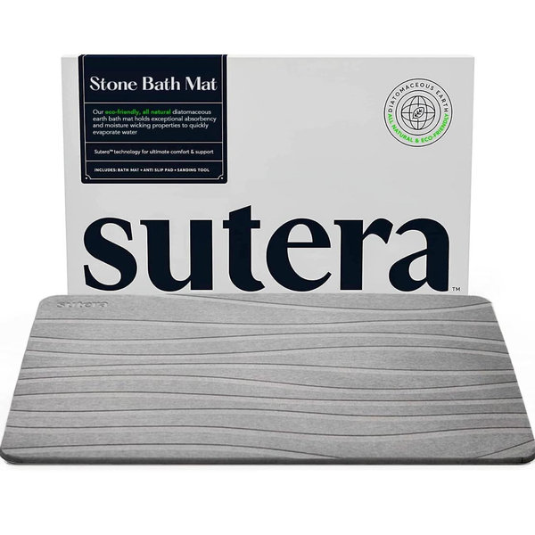 SUTERA - Stone Bath Mat, Diatomaceous Earth Shower Mat, Non-Slip Super Absorbent Quick Drying Bathroom Floor Mat, Natural, Easy to Clean (23.5 x 15 Gray)