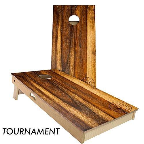 Slick Woody’S Treated Oak Cornhole Set with 8 Cornhole Bags, Baltic Birch Plywood Tops for The Smoothest Flattest Playing Surface, Retractable Legs and Back Bounce Brace