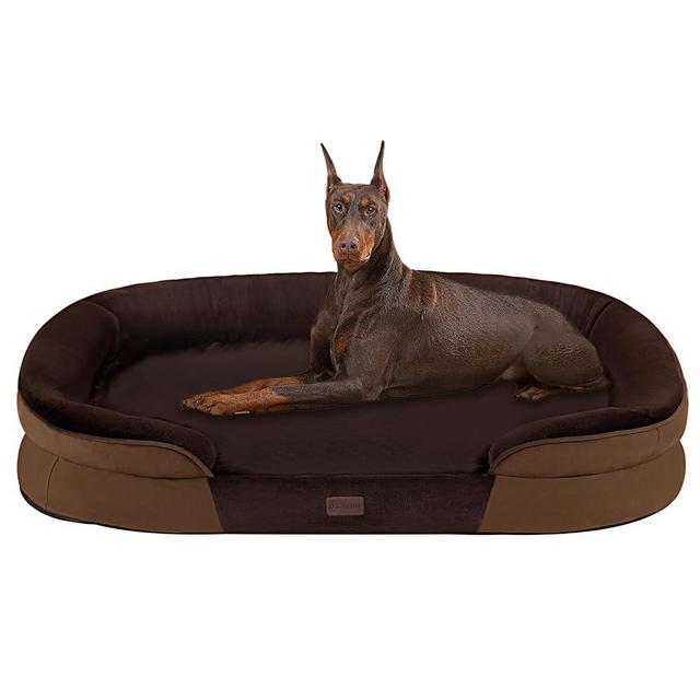 Dwanton Orthopedic Dog Bed for Extra Extra Large Dogs with Gel Memory Foam, Waterproof Dog Sofa, Washable Pet Bed with Four Sided Bolster Cushion, Removable Cover & Non-Slip Bottom, 48", Brown