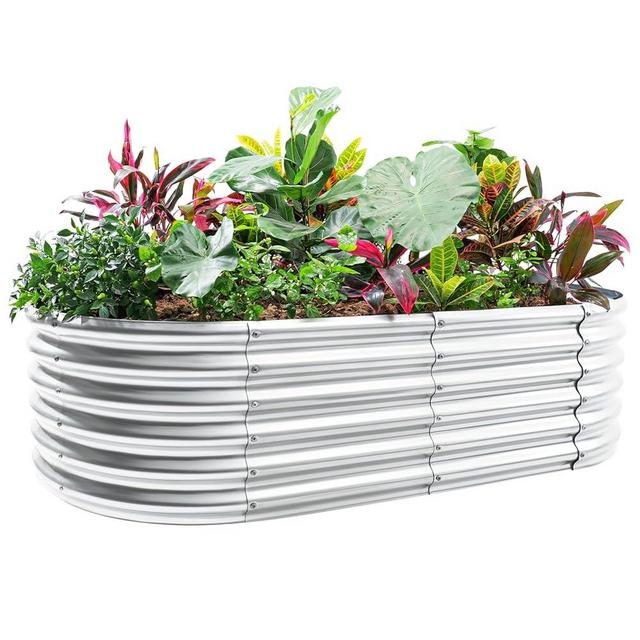 Land Guard 4×2×1.5ft Galvanized Raised Garden Bed Kit, Galvanized Planter Garden Boxes Outdoor, Oval Large Metal Raised Garden Bed for Vegetables……… (Classic Silver
