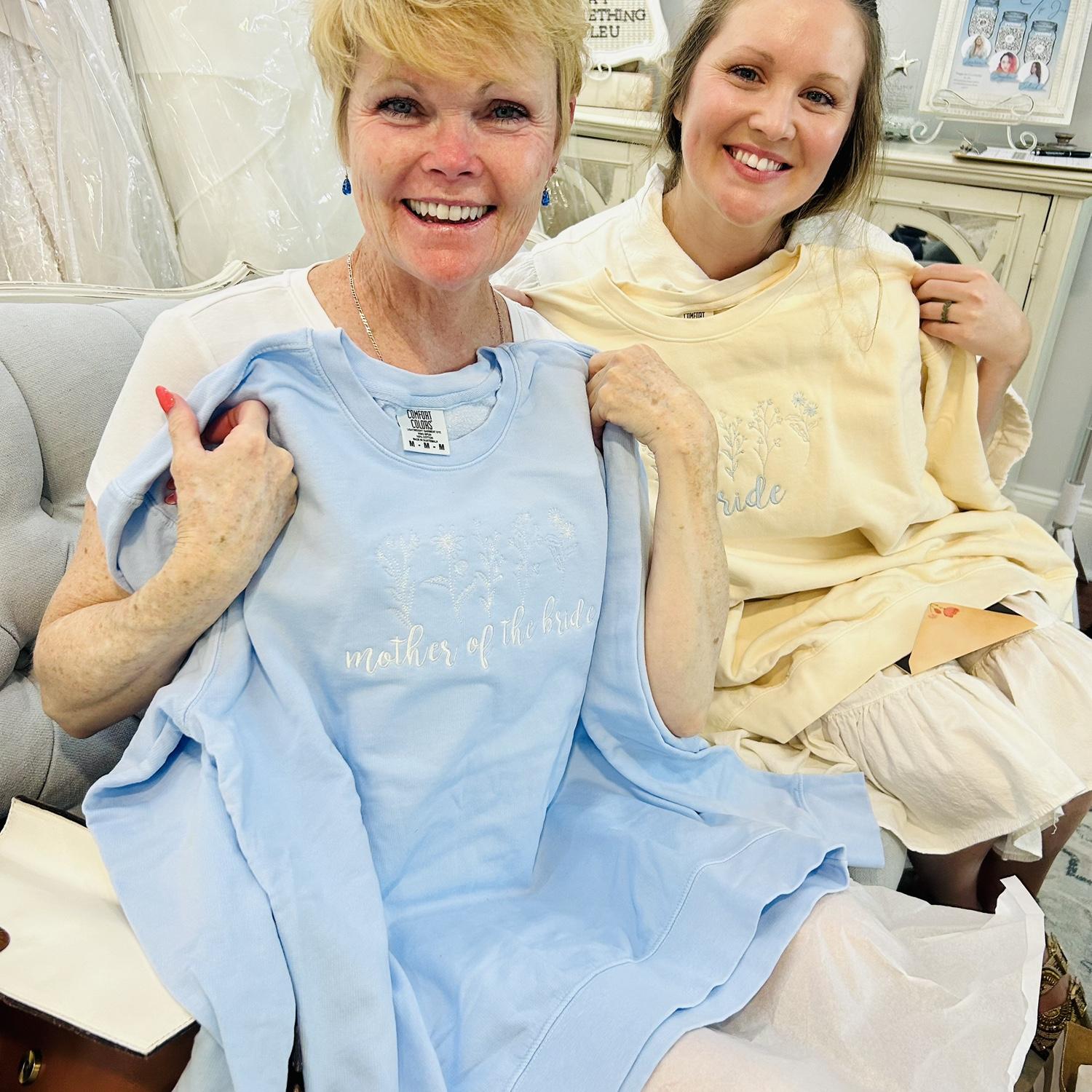Sydney made Mom and I beautiful Bride and Mother of the Bride sweaters!