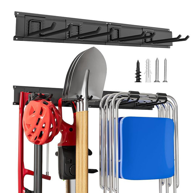 Garage Garden Tool Organizer Wall Mount, Heavy Duty Garage Tool Storage Rack 32 Inches, Max Load 220lb - Shovel, Rake, Folding Chair, Weed Eater Storage
