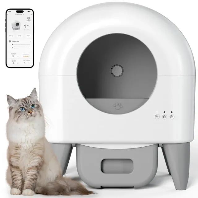 Fumoi Self Cleaning Litter Box,95L Automatic Cat Litter Box Self Cleaning Large Capacity,White